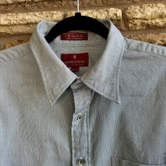 Nordstrom Vintage Men’s Gray  2 Ply Pinpoint Cotton Classic Fit Shirt 16.5 - Picture 9 of 9